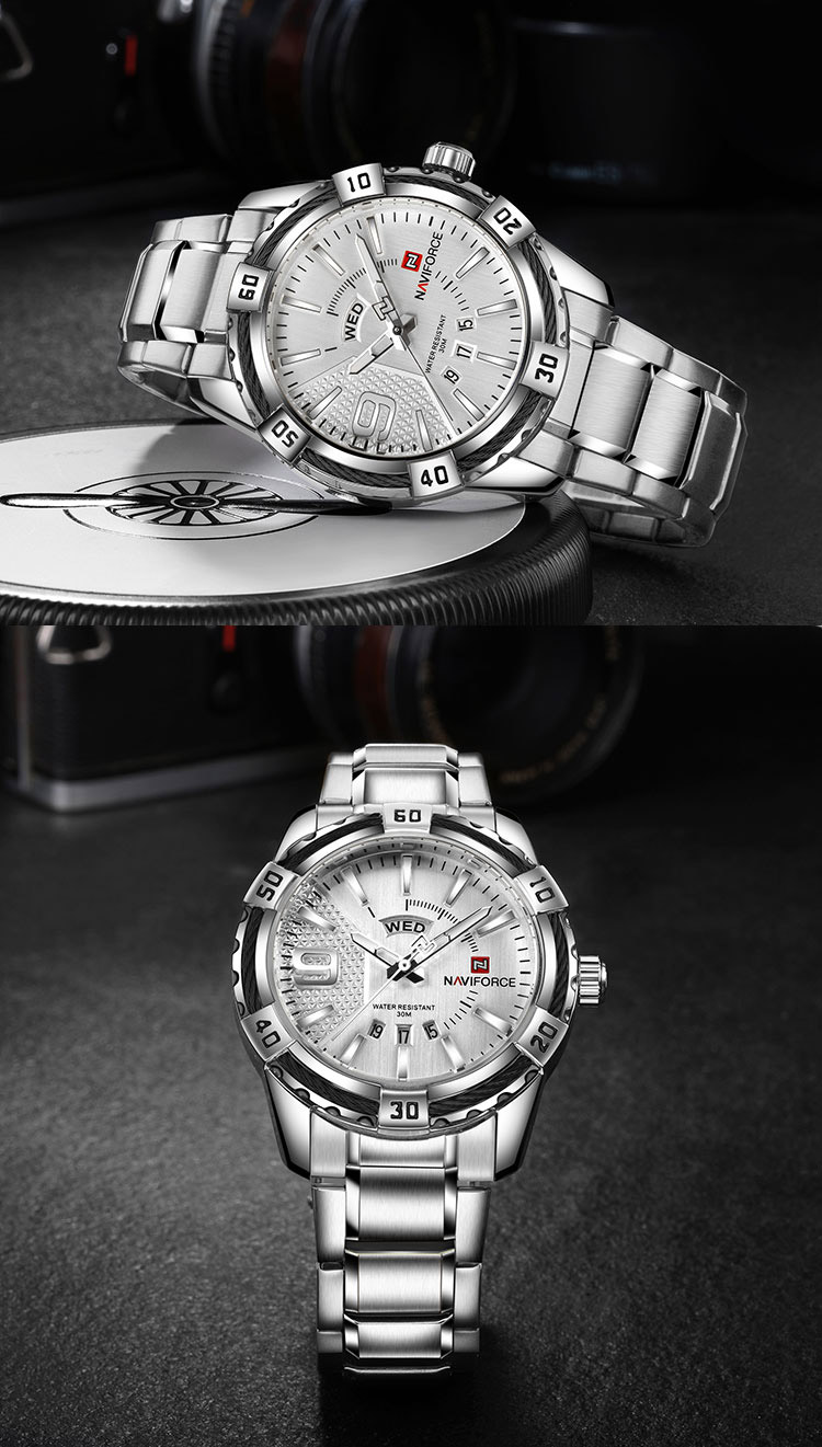 NaviForce-9117 silver chain stylish dial men's hand watch