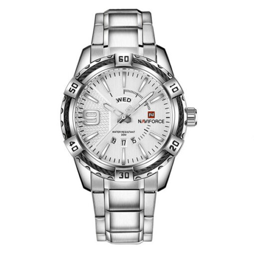 NaviForce-9117 silver stainless steel white dial men's analog wrist watch