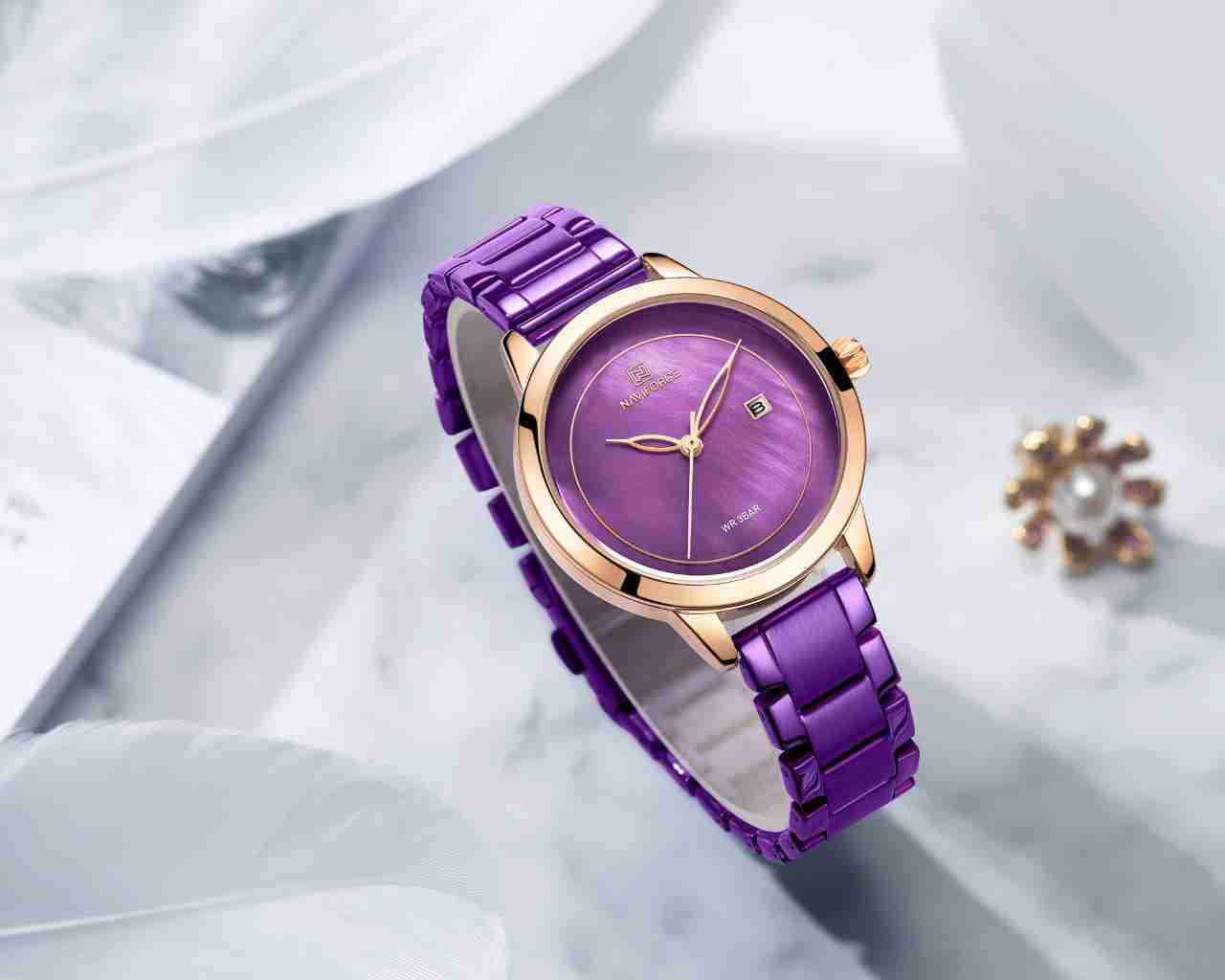 Naviforce Stylish Latest Purple Color Wrist Watch WatchCentre.PK