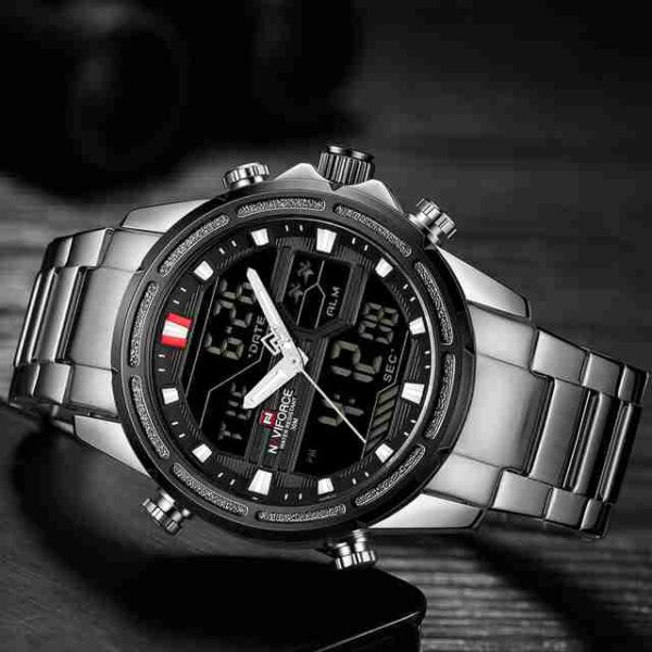 NaviForce Silver Stainless Steel Dual Time Men's Watch - Image 2