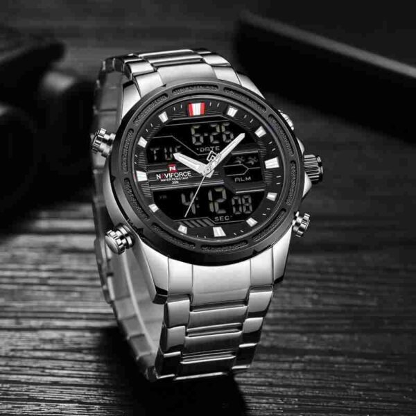 NaviForce Silver Stainless Steel Dual Time Men's Watch - Image 3