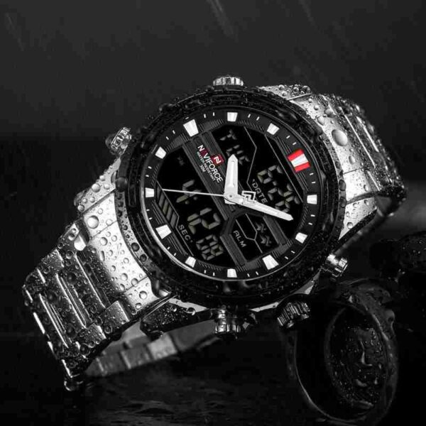 NaviForce Silver Stainless Steel Dual Time Men's Watch - Image 4