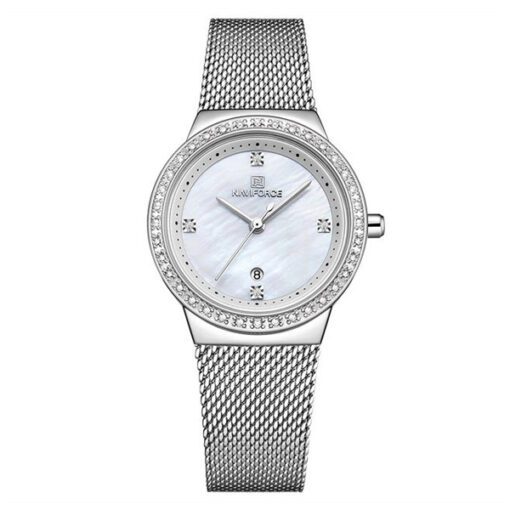 NaviForce NF5005 silver mesh chain white simple dial female wrist watch