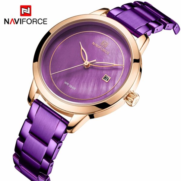 NaviForce NF5008 purple stainless steel analog dial ladies latest wrist watch