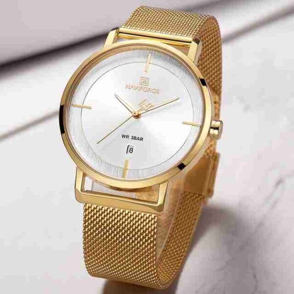 Naviforce Golden Mesh Chain Couple Wrist Watch - Image 4