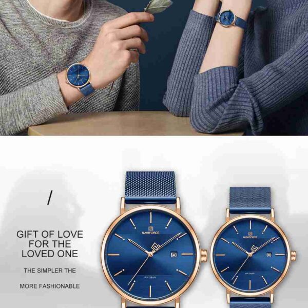 Naviforce Blue Mesh Chain Couple Wrist Watch - Image 4