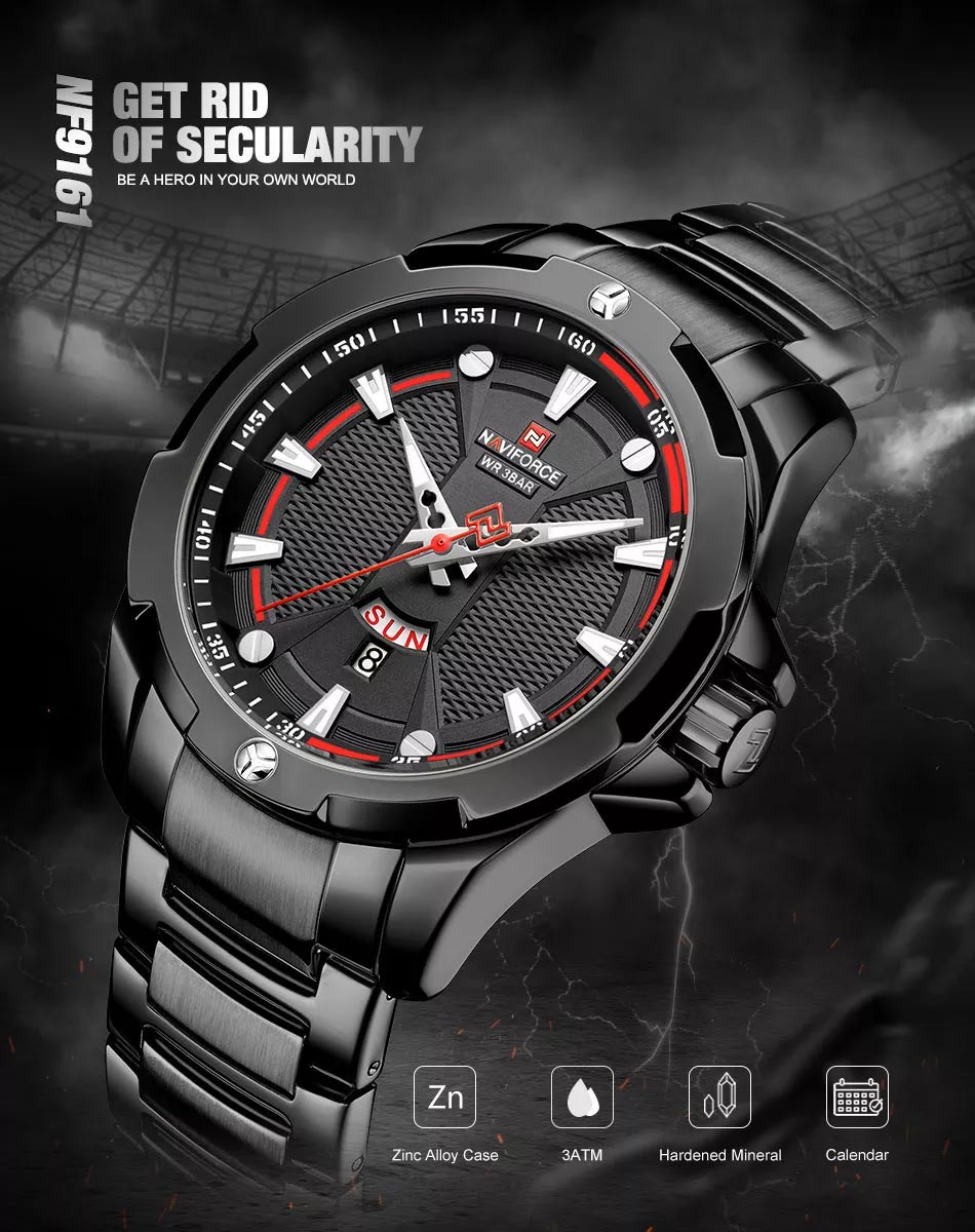 NaviForce-9161 classic round black dial men's dress wrist watch