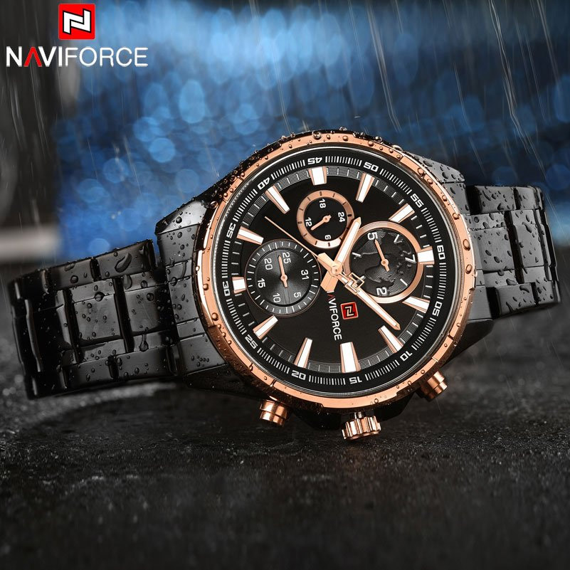 NaviForce-NF9089 rose gold dial case men's waterproof watch