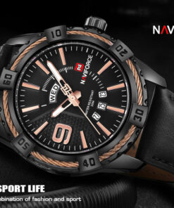 NaviForce-NF9117L rose gold black analog dial memn's luxury leather watch