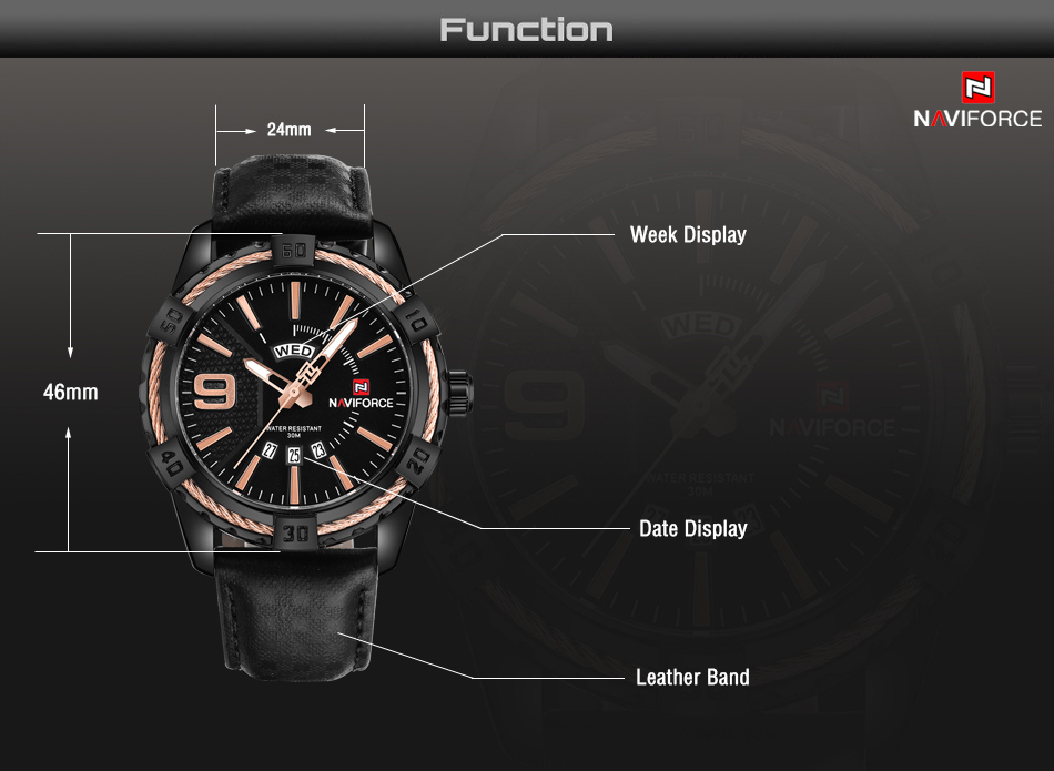 NaviForce-NF9117L men's quartz wrist watch specifications