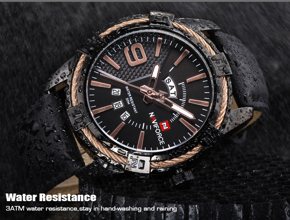 NaviForce-NF9117L black leather strap men's 3ATM waterproof wrist watch