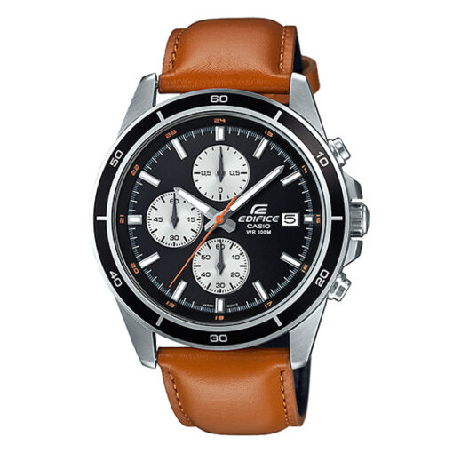 Casio-EFR-526L-1BV orange leather strap black dial chronograph men's sports wrist watch