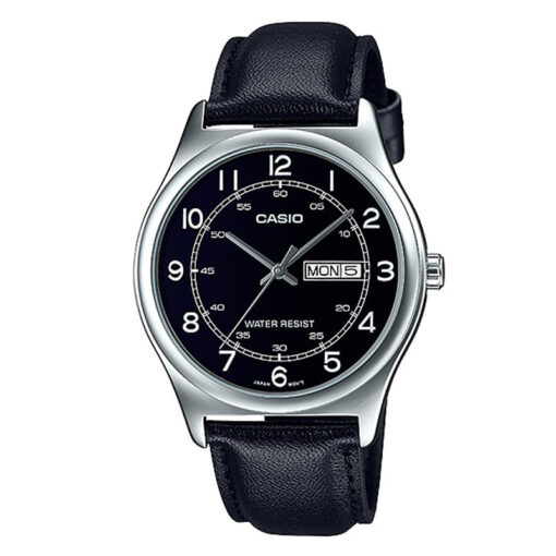 mtp-v006L-1b2 Black Leather Band With Black numeric Dial Men's Wrist Watch in pakistan