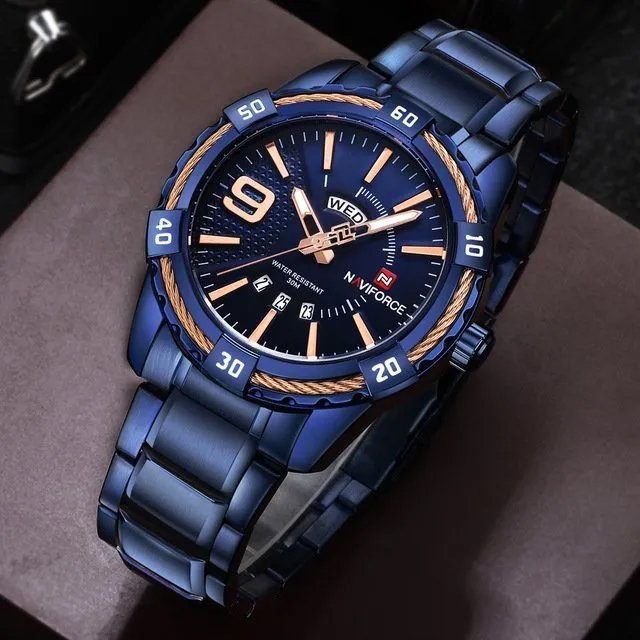 NaviForce-9117 blue chain stylish dial men's hand watch