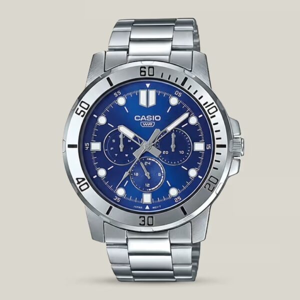 MTP-VD300D-2E casio Silver Stainless Steel chain with Blue Dial Analog Men's wrist Watch