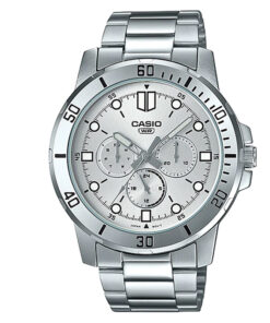mtp-vd300d-7e casio silver round dial with silver stainless steel enticer series men's wrist watch