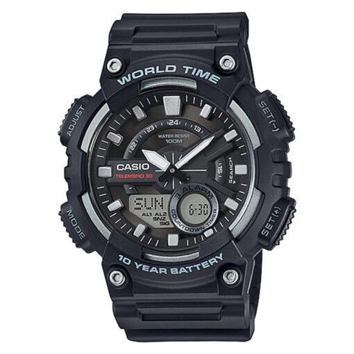 casio-aeq-110w-1av 10 year battery life resin glass Telememo wrist watch
