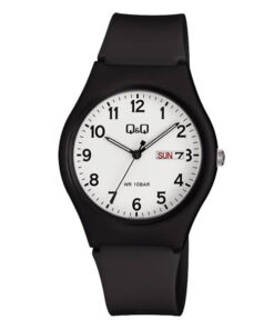 Q&Q-A212J003Y white analog dial black resin band mens wrist watch