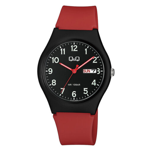 Q&Q A212J009Y red resin band black analog dial mens wrist watch