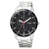 Q&Q AA38J202Y men's black dial silver stainless steel black dial chronograph sports wrist watch