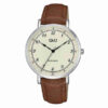 Q&Q QA20J304Y brown leather strap golden numeric dial men's dress watch