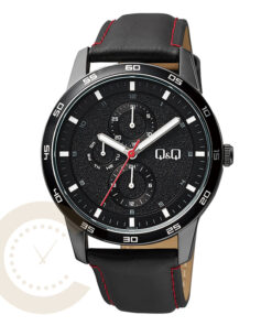 Q&Q aa38j512y black leather & dial men's dress watch
