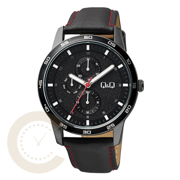 Q&Q aa38j512y black leather & dial men's dress watch