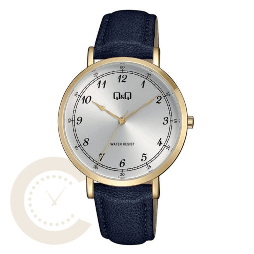 Q&Q qa20j104y blue leather simple analog men's wrist watch