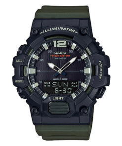 Casio HDC-700-3AV green resin band black analog digital dial world time series men's wrist watch