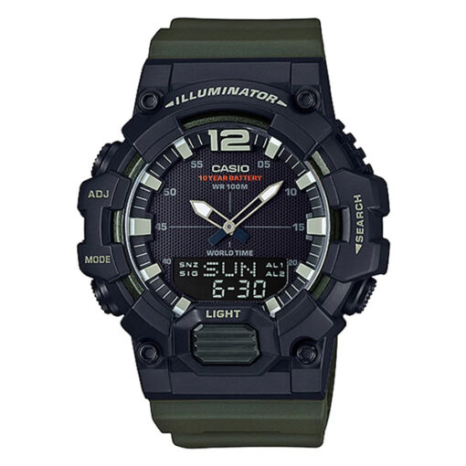 Casio HDC-700-3AV green resin band black analog digital dial world time series men's wrist watch