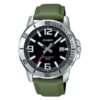 MTP-VD01L-3BVUDF green leather strap black dial mens analog wrist watch