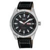 Q&Q A214J302Y black leather strap round analog dial men's wrist watch