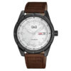 Q&Q A214J501Y brown leather strap white dial men's wrist watch
