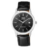 Q&Q A462J312Y black leather strap round analog dial men's dress watch