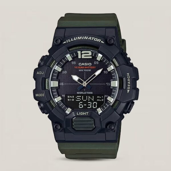 Casio HDC-700-3AV green resin band black analog digital dial world time series men's wrist watch