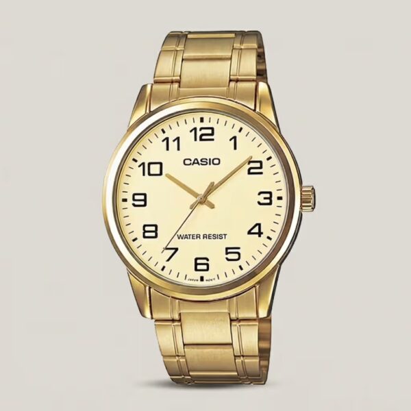 MTP-V001G-9B Casio Enticer gents watch in golden stainless steel & analog golden dial