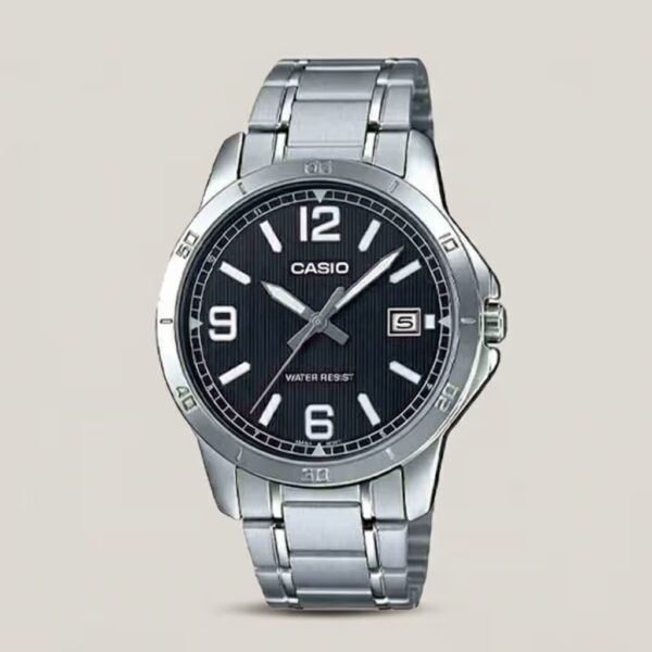 Casio-mtp-v004d-1b2 Silver Stainless Steel Black Analog Dial Men's Dress Watch