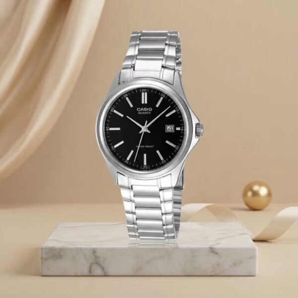 ltp-1183a-1av casio black analog dial silver chain female wrist watch