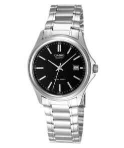 ltp-1183a-1av casio black analog dial silver chain female wrist watch