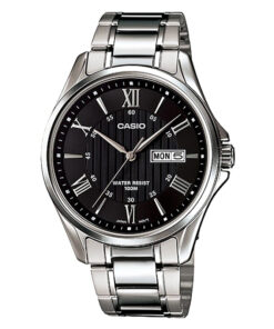 Casio MTP-1384D-1av Black Roman Dial With silver Stainless steel Men's Analog Wrist Watch