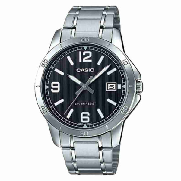 Casio-mtp-v004d-1b2 Silver Stainless Steel Black Analog Dial Men's Dress Watch