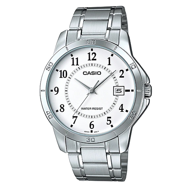 Casio MTP-V004D-7B Men's Wrist Watch In White Dial Silve Chain