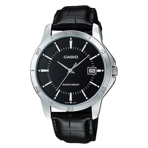 mtp-v004l-1a Black Leather Band with Black Dial Analog Men's Wrist Watch