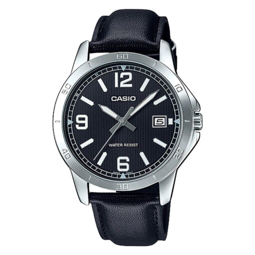 Casio mtp-v004l-1b Black Leather Band Black Round Dial Casual Men's Gift Watch