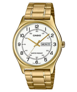 mtp-v006g-7b casio gold ion plated case with golden chain and white dial men's dress watch in Pakistan
