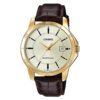 Casio mtp-v00gl-9a Golden Plated Case Black Leather Band With Golden Dial Analog Men's Dress Watch