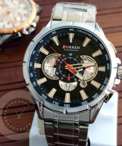 Curren 8363 Silver black Men's chronograph wrist watch in big chronograph dial