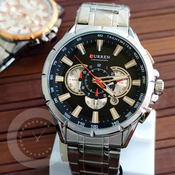 Curren 8363 Silver black Men's chronograph wrist watch in big chronograph dial