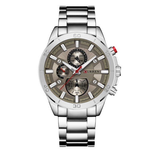 curren silver stainless steel brown dial men's analog wrist watch