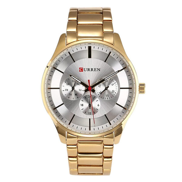 Curren 8282 Golden Stainless Steel Silver Dial Analog Men's Hand Watch